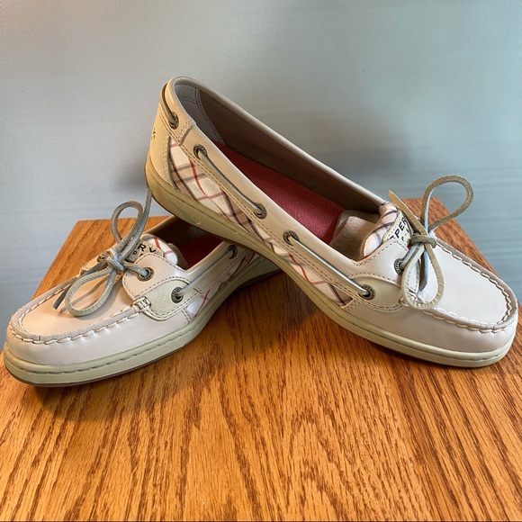 Sperry Angelfish Ivory Plaid Boat Shoes 